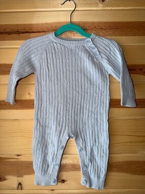 Le Top Light Gray Ribbed Knit Baby One-Piece
